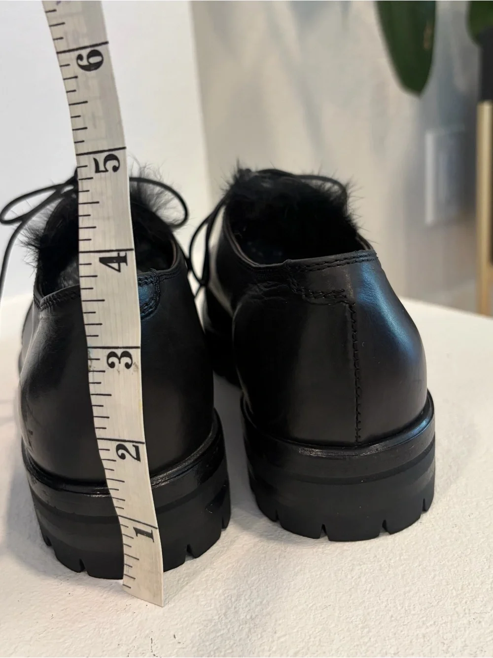 AGL Attilio Giusti Leombruni W 5.5 Black Leather Rabbit Fur Lugged Sole Derby